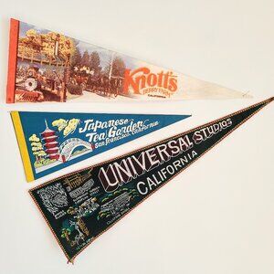 Three 1960s California USA Pennants, Knott's Berry Farm, Japanese Tea Garden